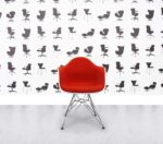 Refurbished Vitra Charles Eames DAR Chair - Red Fabric Seat - White Plastic Frame - Chrome Base