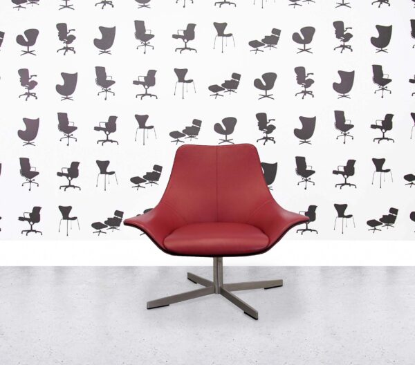 Refurbished Matteo Grassi Designer Arm Chair - 2 Leather - Red Seat and Back - Chrome 4 Star Swivel Legs