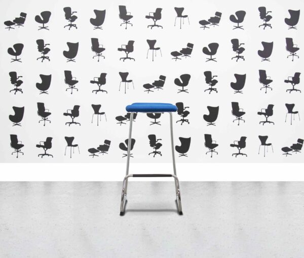 Refurbished Orangebox Cantilever Spring Stool - Blue Fabric - Corporate Spec