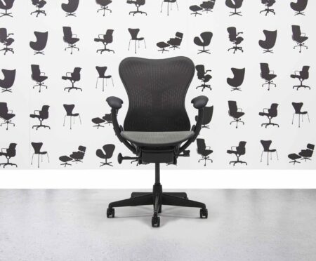 Refurbished Herman Miller Classic Mirra FULL SPEC - Black Butterfly Mesh - 4D - Tri-flex Grey Mesh Seat - Corporate Spec