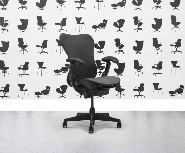 Refurbished Herman Miller Classic Mirra FULL SPEC - Black Butterfly Mesh - 4D - Tri-flex Grey Mesh Seat - Corporate Spec 1