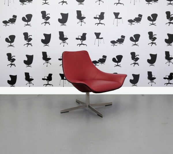 Refurbished Matteo Grassi Designer Arm Chair - 2 Leather - Red Seat and Back - Chrome 4 Star Swivel Legs - Image 4