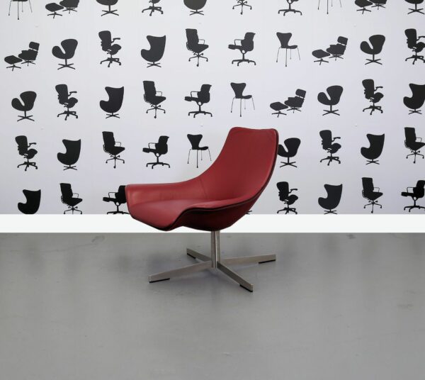 Refurbished Matteo Grassi Designer Arm Chair - 2 Leather - Red Seat and Back - Chrome 4 Star Swivel Legs - Image 2