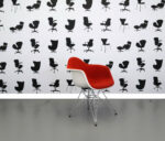 Refurbished Vitra Charles Eames DAR Chair - Red Fabric Seat - White Plastic Frame - Chrome Base - Image 4