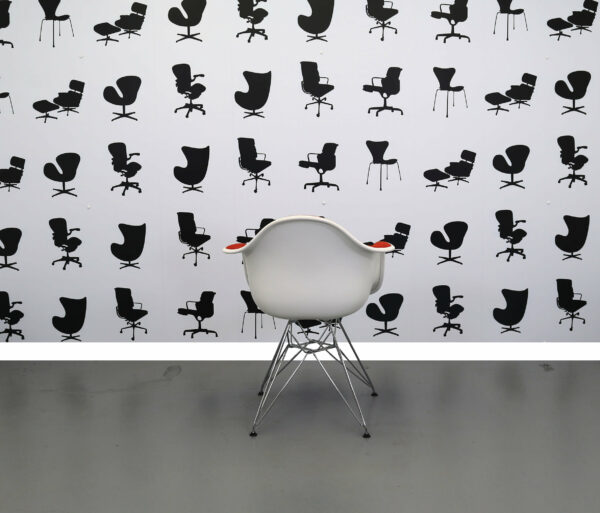 Refurbished Vitra Charles Eames DAR Chair - Red Fabric Seat - White Plastic Frame - Chrome Base - Image 3