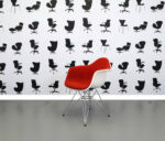 Refurbished Vitra Charles Eames DAR Chair - Red Fabric Seat - White Plastic Frame - Chrome Base - Image 2