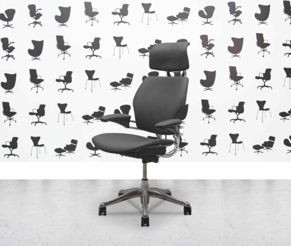 refurbished humanscale freedom high back with headrest polished aluminium grigio grey leather