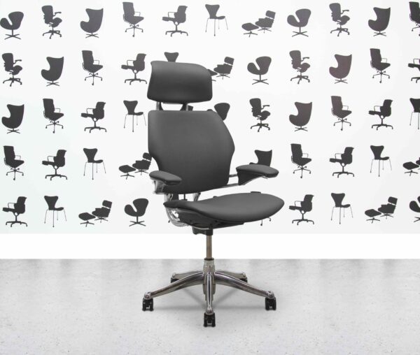 refurbished humanscale freedom high back with headrest polished aluminium grigio grey leather