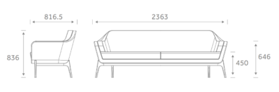 refurbished ocee design harc 2 seater sofa grey body black seat