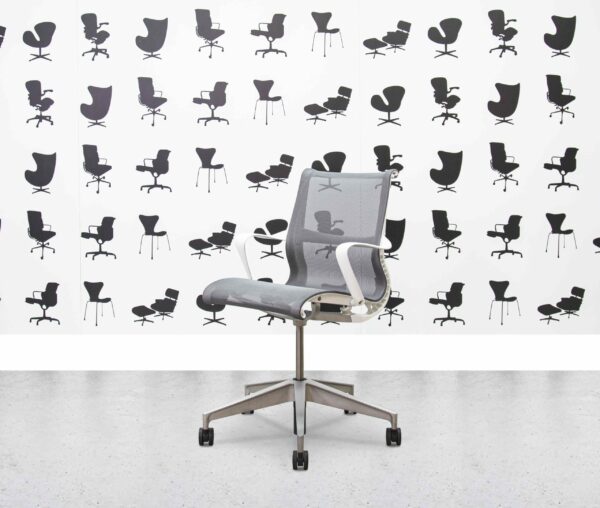 refurbished herman miller setu chair  white frame grey mesh