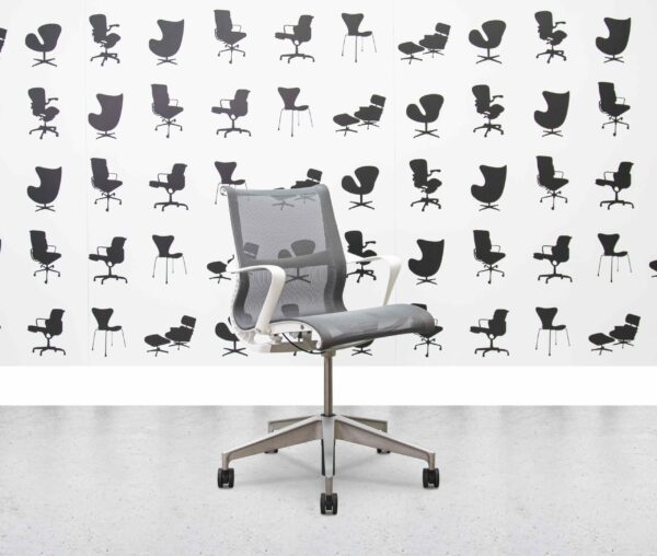 refurbished herman miller setu chair  white frame grey mesh