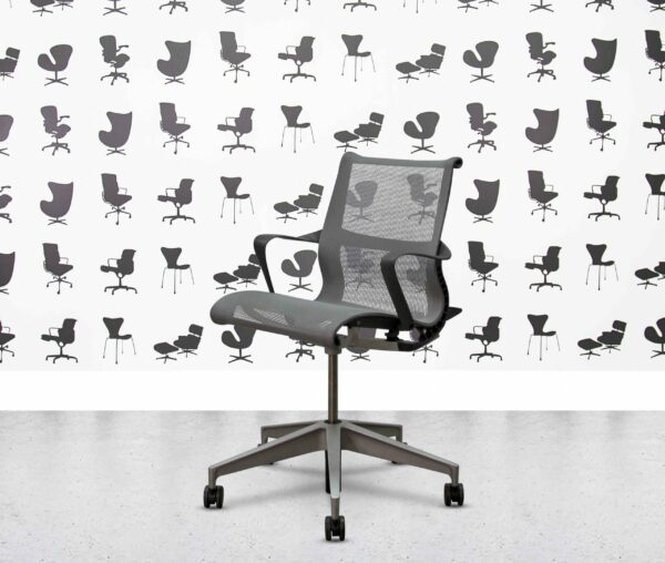refurbished herman miller setu chair  black frame grey mesh