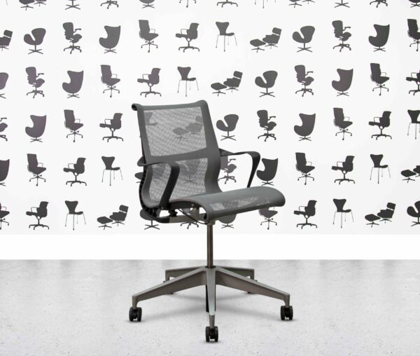 refurbished herman miller setu chair  black frame grey mesh