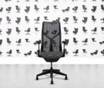 refurbished herman miller cosm chair high back graphite frame black mesh back and seat