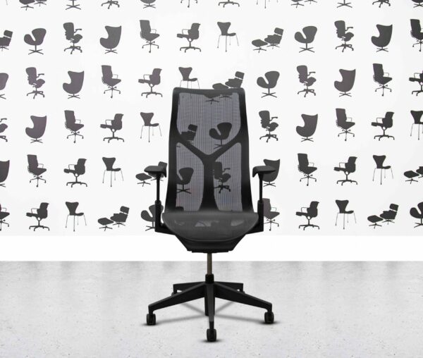 refurbished herman miller cosm chair high back graphite frame black mesh back and seat