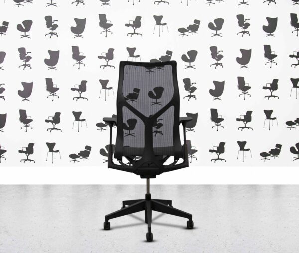 refurbished herman miller cosm chair high back graphite frame black mesh back and seat