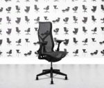 refurbished herman miller cosm chair high back graphite frame black mesh back and seat