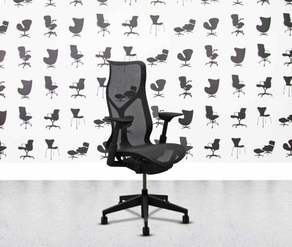 refurbished herman miller cosm chair high back graphite frame black mesh back and seat