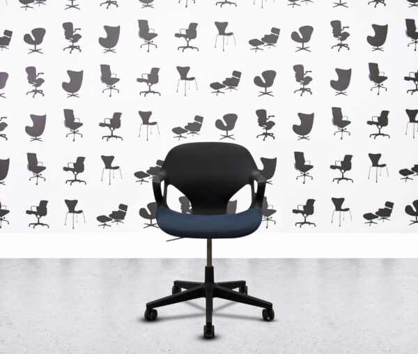 refurbished herman miller zeph with arms black back navy blue seat