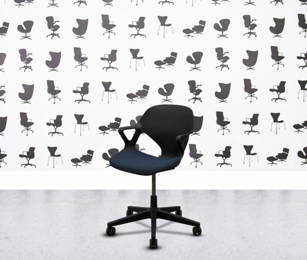 refurbished herman miller zeph with arms black back navy blue seat