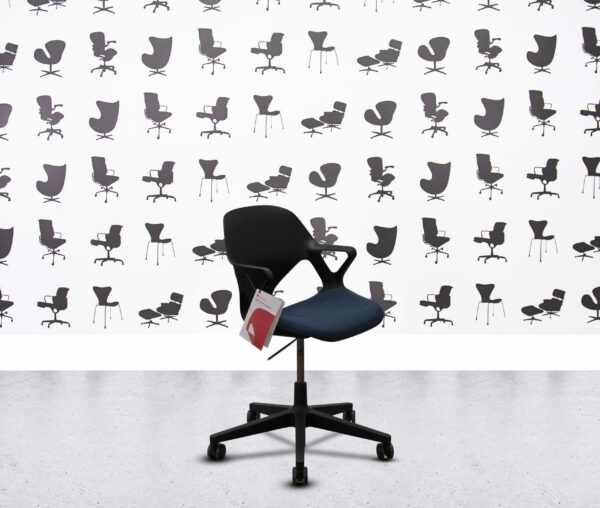 refurbished herman miller zeph with arms black back navy blue seat