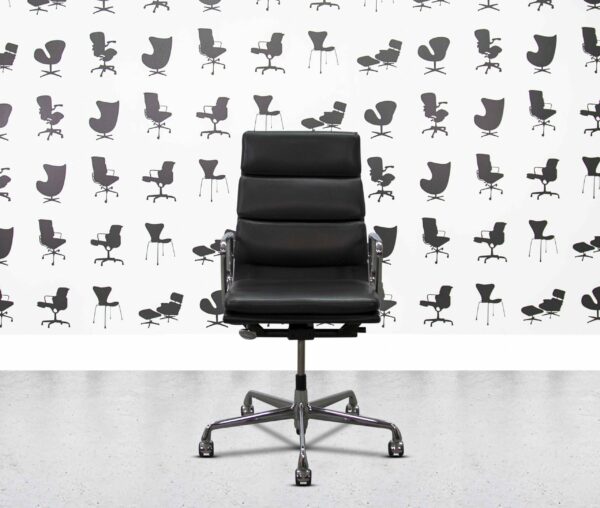 refurbished vitra soft pad ea219 polished aluminium frame black leather