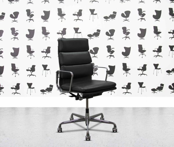 refurbished vitra soft pad ea219 polished aluminium frame black leather