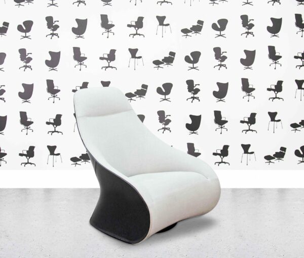 refurbished zanotta derby armchair swivel base blue leather back and grey fabric seat (copy)