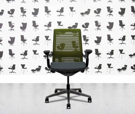 refurbished steelcase think v2 polished aluminium green mesh back grey seat