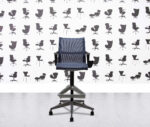 refurbished herman miller setu stool  black frame blue mesh