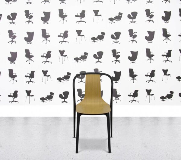 Refurbished Vitra Belleville Armchair - Oak Wood - Black Frame