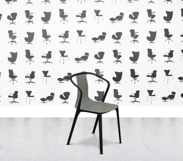 Refurbished Vitra Belleville Armchair - Moss Grey - Black Frame