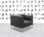 Refurbished Giulio Marelli Italia Cube Armchair - Chrome Frame - Black Leather