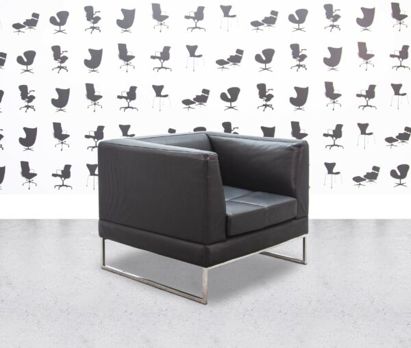 Refurbished Giulio Marelli Italia Cube Armchair - Chrome Frame - Black Leather