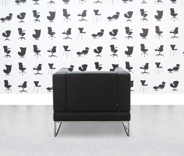 Refurbished Giulio Marelli Italia Cube Armchair - Chrome Frame - Black Leather