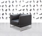 Refurbished Giulio Marelli Italia Cube Armchair - Chrome Frame - Black Leather
