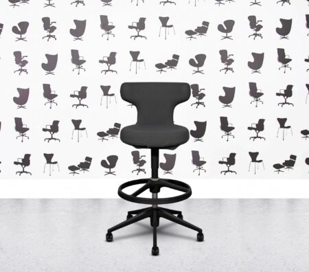 Refurbished Vitra Pivot High Stool - Black Frame - Grey Fabric