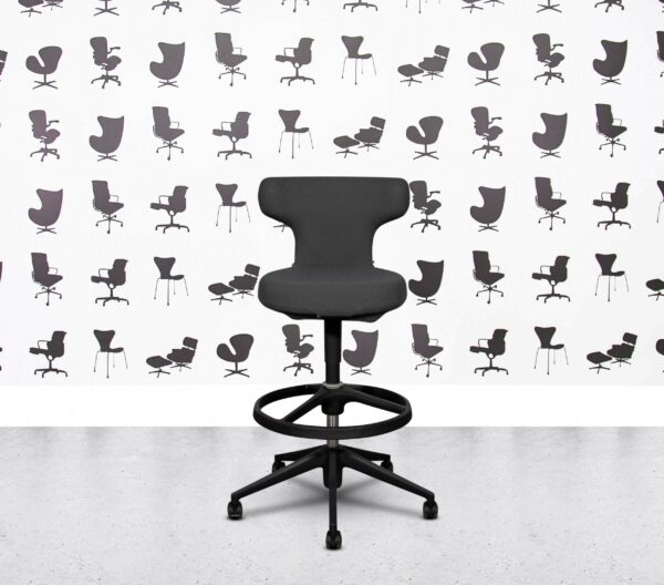 Refurbished Vitra Pivot High Stool - Black Frame - Grey Fabric