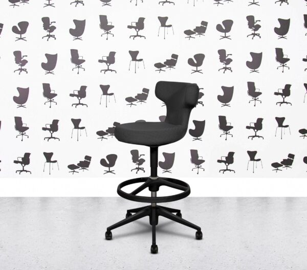 Refurbished Vitra Pivot High Stool - Black Frame - Grey Fabric