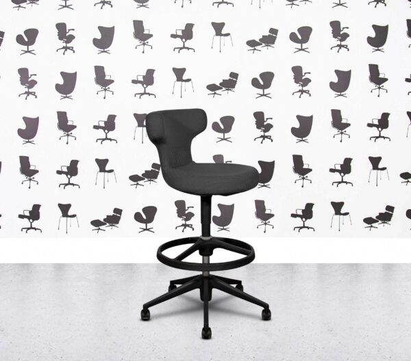 Refurbished Vitra Pivot High Stool - Black Frame - Grey Fabric