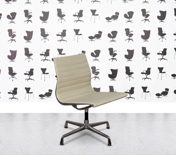 Refurbished Vitra EA105 - Chrome Frame - Cream Leather - Fixed, Non-Swivel, and No Armrests