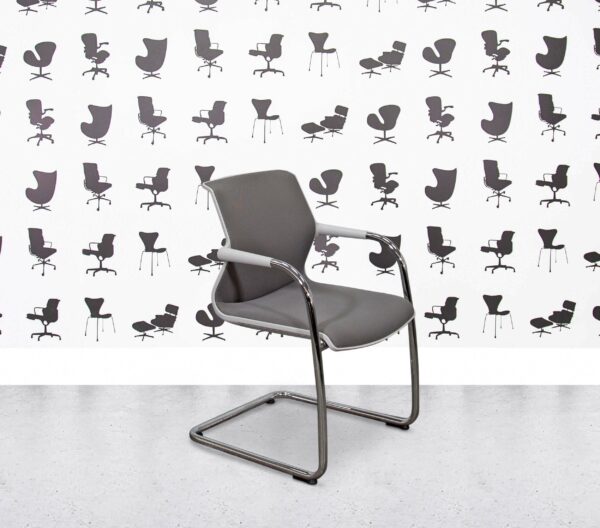 Refurbished Vitra Unix Cantilever - Soft Grey Frame - Dim Grey Silk Mesh - Non-Stacking