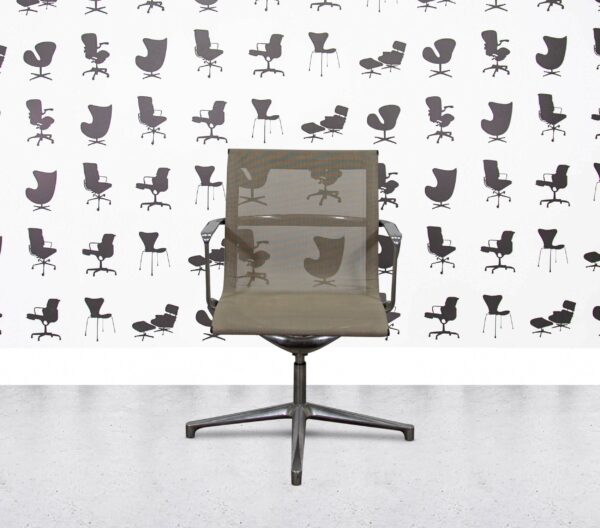 Refurbished ICF Una Chair - 4 Star Base - Polished Aluminium - Beige Mesh