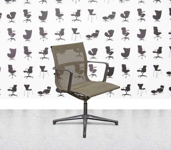 Refurbished ICF Una Chair - 4 Star Base - Polished Aluminium - Beige Mesh