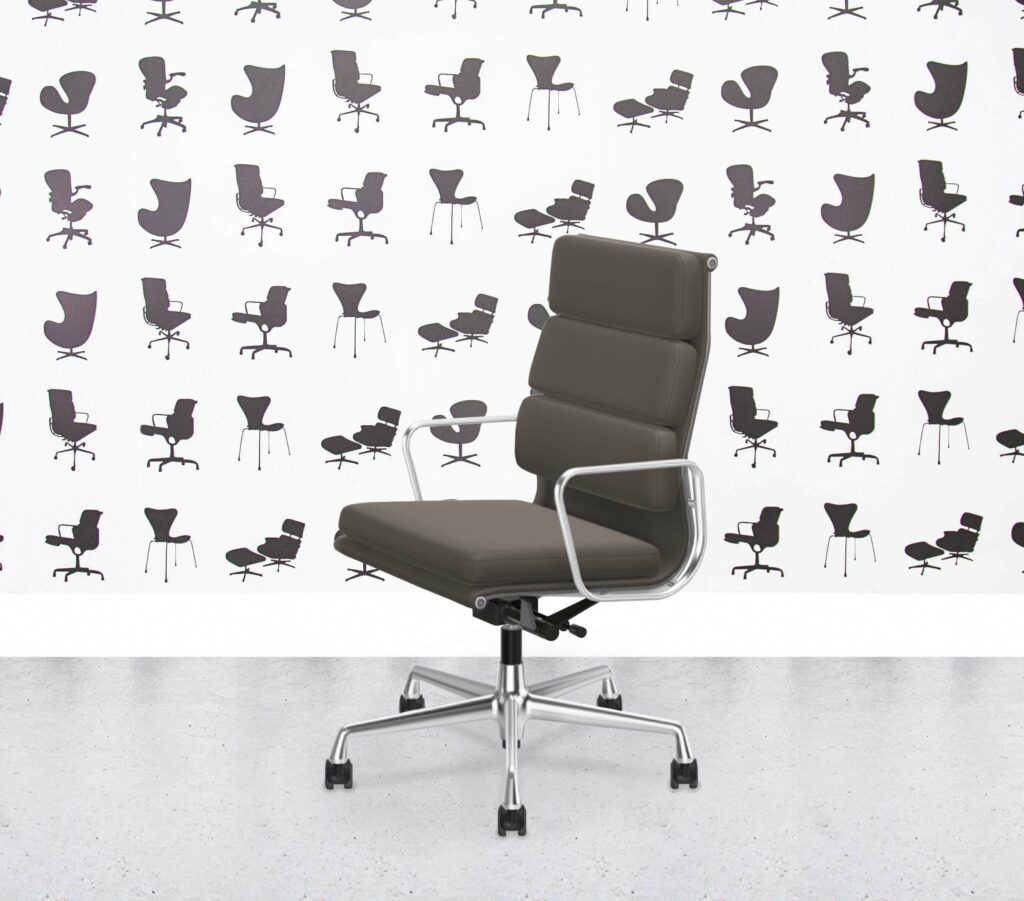 Refurbished Vitra Eames Soft Pad EA219 - Premium Leather - Pol Alu - Umbra Grey