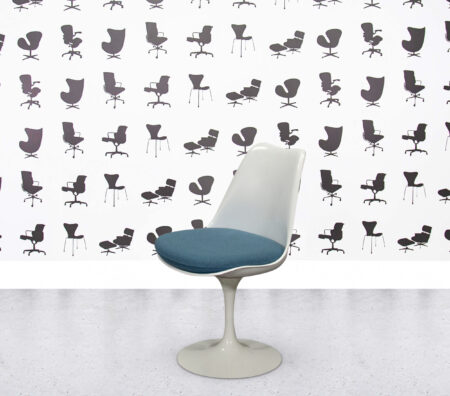 Refurbished Knoll Saarinen Tulip Side Chair - Aegean Blue Fabric