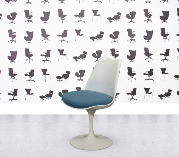 Refurbished Knoll Saarinen Tulip Side Chair - Aegean Blue Fabric