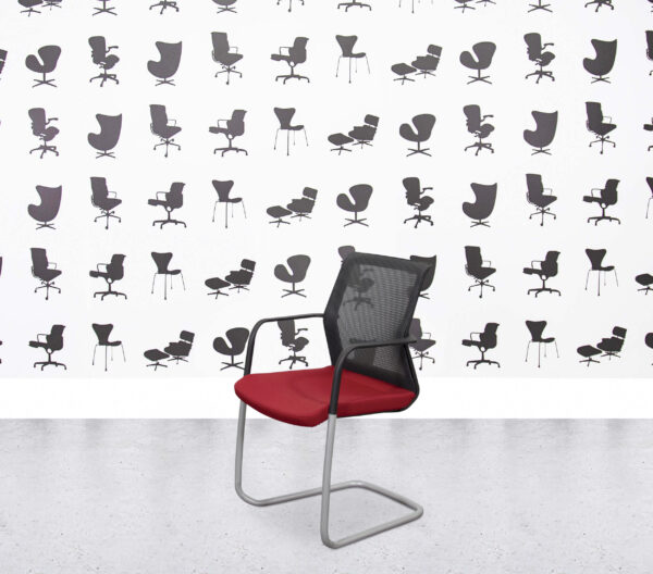 Refurbished Orangebox Workday Cantilever Armchair - Black Mesh Back - Red Seat