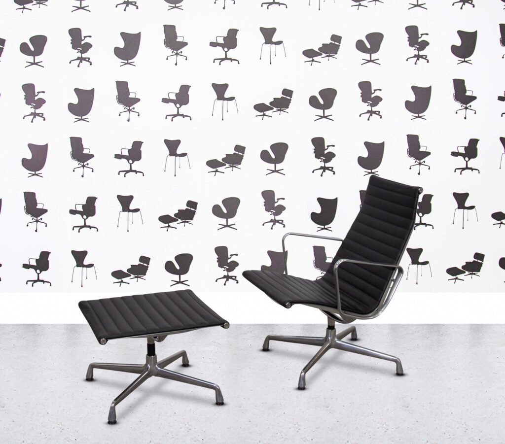 Refurbished Vitra Eames EA119 with Ottoman - Black Leather - Polished Aluminium