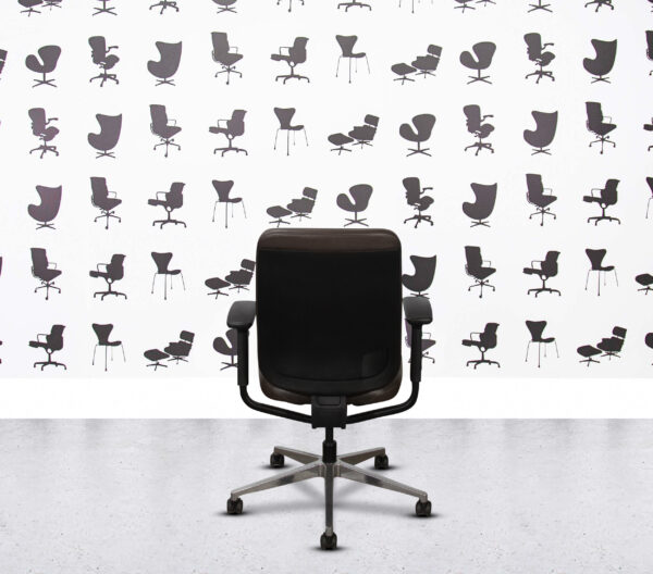 Refurbished Steelcase Reply Task Chair - Polished Aluminium Base - Brown Leather